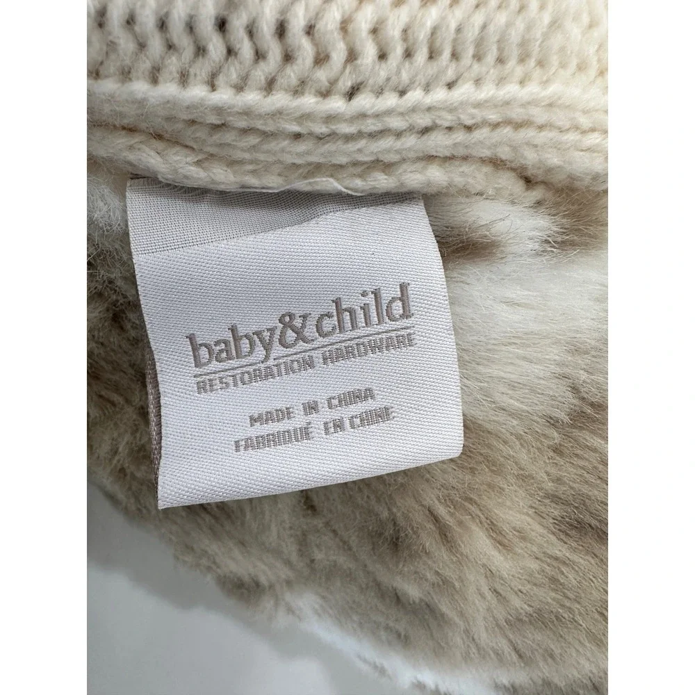 Restoration Hardware Baby Child Faux Fur Cable Knit Blanket‎ Cream Leopard Print